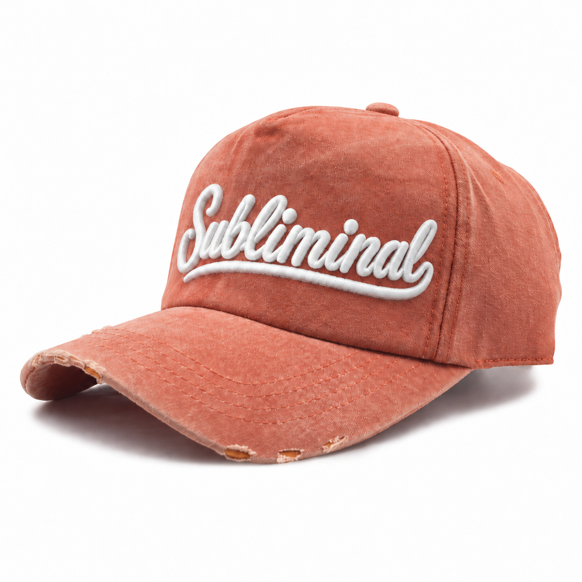 Coral — SUBLIMINAL Cap, front view with SUBLIMINAL embroidery